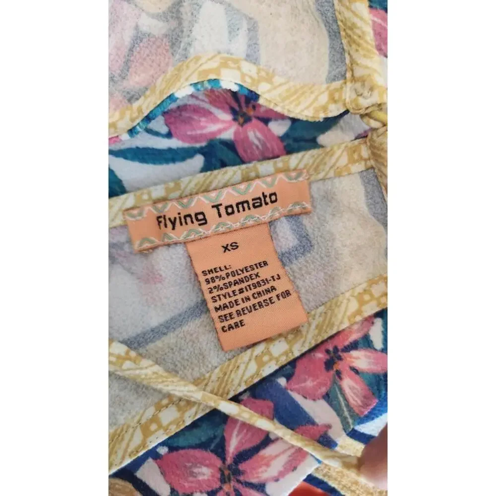 Flying Tomato Shirt XS Ivory Floral Cold Shoulder Boho Summer Top Tropical - Picture 7 of 7